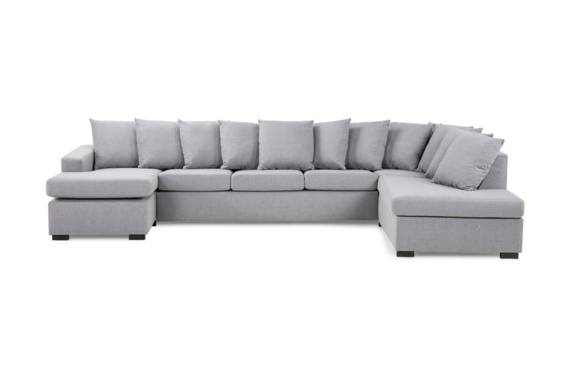 Crazy 5-sits Högervänd U-formad X-Large Soffa med Divan och Schäslong i Tyg inkl Kuvertkuddar, Grå