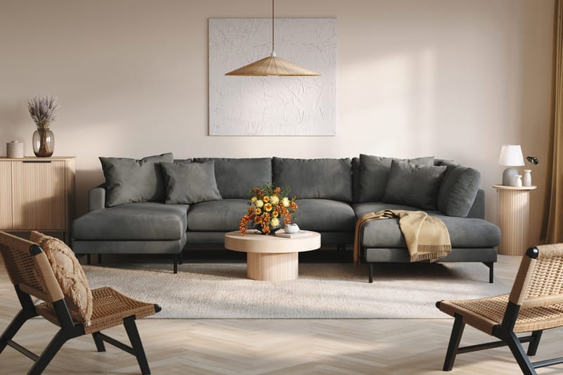 Menard 4-sits Högervänd Stor U-formad Djup Soffa med Divan och Schäslong i Manchester - Grå - Möbler - Soffa - U-soffa