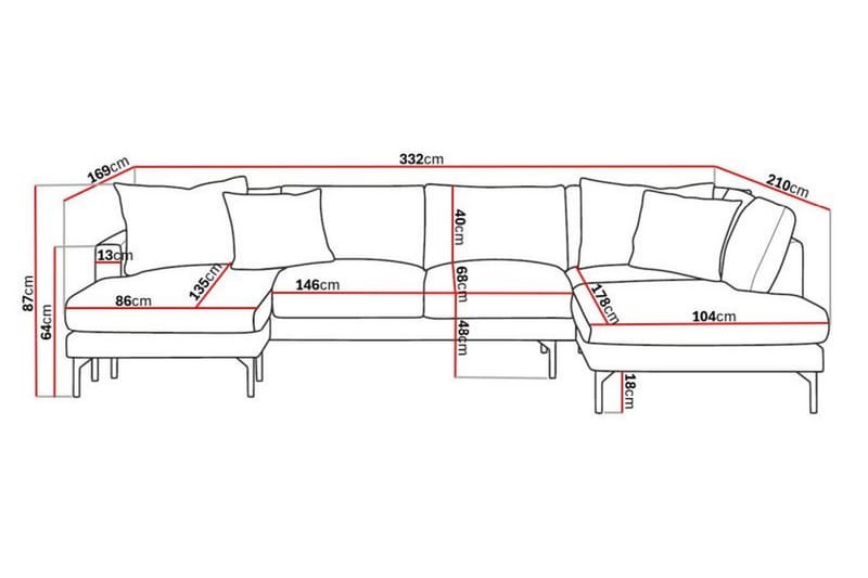 Menard 4-sits Högervänd Stor U-formad Djup Soffa med Divan och Schäslong i Manchester - Grå - Möbler - Soffa - U-soffa
