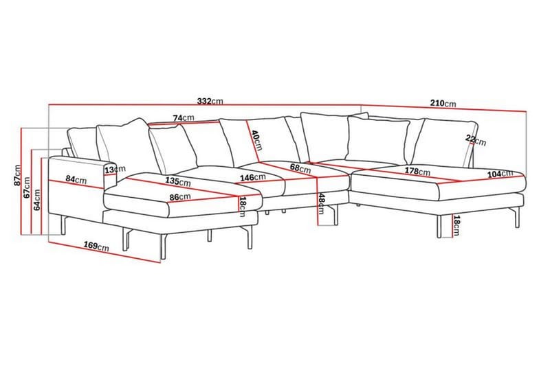 Menard 4-sits Högervänd Stor U-formad Djup Soffa med Divan och Schäslong i Manchester - Grå - Möbler - Soffa - U-soffa
