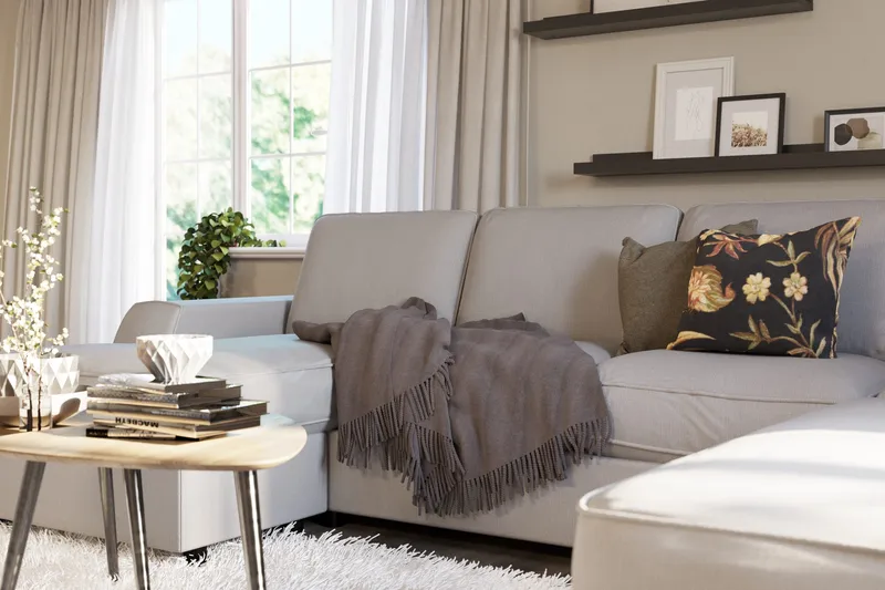 Optus Lyx 4-sits Högervänd U-formad Soffa med Divan och Schäslong i Tyg - Grå - Möbler - Soffa - U-soffa