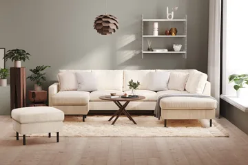 Peppe 4-sits Högervänd U-formad Soffa med Divan och Schäslong i Manchester - Beige - Möbler - Soffa - U-soffa