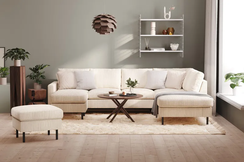 Peppe 4-sits Högervänd U-formad Soffa med Divan och Schäslong i Manchester - Beige - Möbler - Soffa - U-soffa