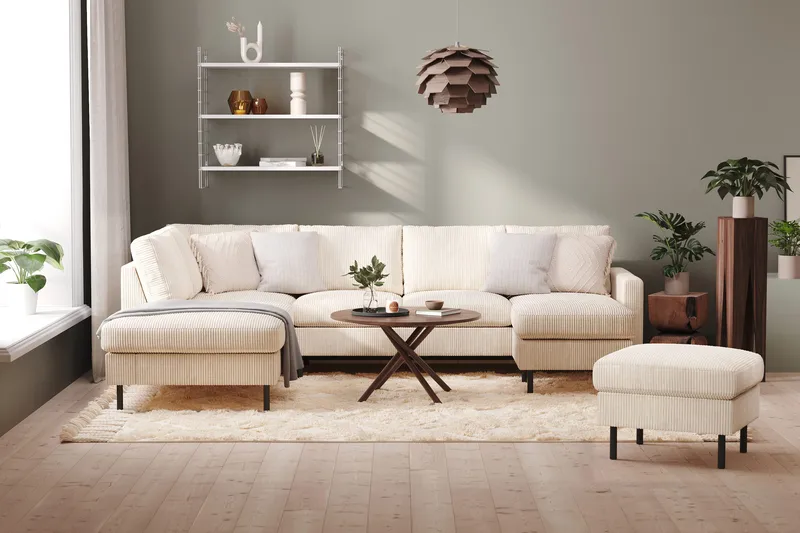 Peppe 4-sits Vänstervänd U-formad Soffa med Divan och Schäslong i Manchester - Beige - Möbler - Soffa - U-soffa