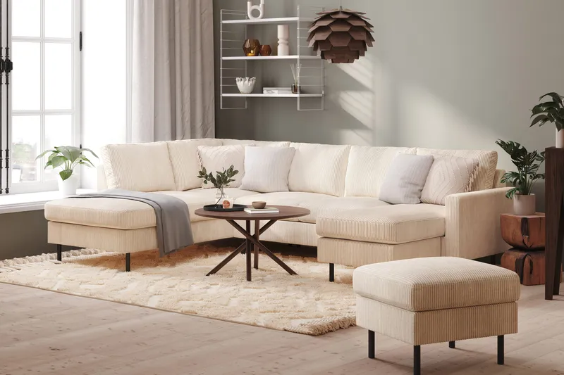 Peppe 4-sits Vänstervänd U-formad Soffa med Divan och Schäslong i Manchester - Beige - Möbler - Soffa - U-soffa