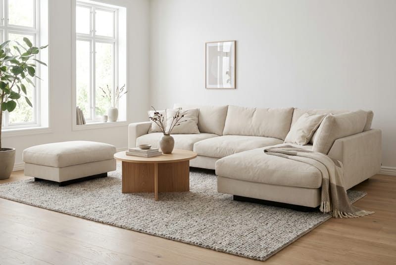 Valencia Soffgrupp Extra Djup 4-sits Schäslong Höger + Fotpall - Beige - Möbler - Soffa - Soffgrupp