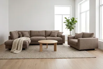 Valencia Soffgrupp Extra Djup 4-sits Schäslong Vänster + Fåtölj - Mörkbrun - Möbler - Soffa - Soffgrupp