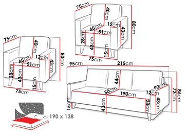 Waldsten Soffgrupp - 3-sits Bäddsoffa + 2 Fåtöljer - grå - Möbler - Soffa - Soffgrupp