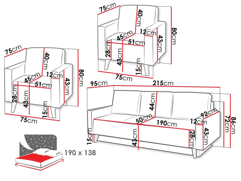 Waldsten Soffgrupp - 3-sits Bäddsoffa + 2 Fåtöljer - gul - Möbler - Soffa - Soffgrupp