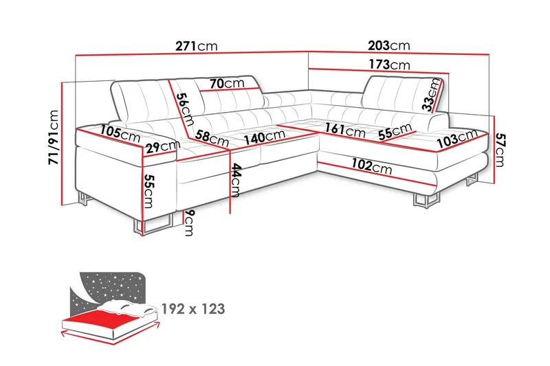 Warwick Bäddsoffa med Schäslong 3-sits - Brun - Möbler - Soffa - Bäddsoffa