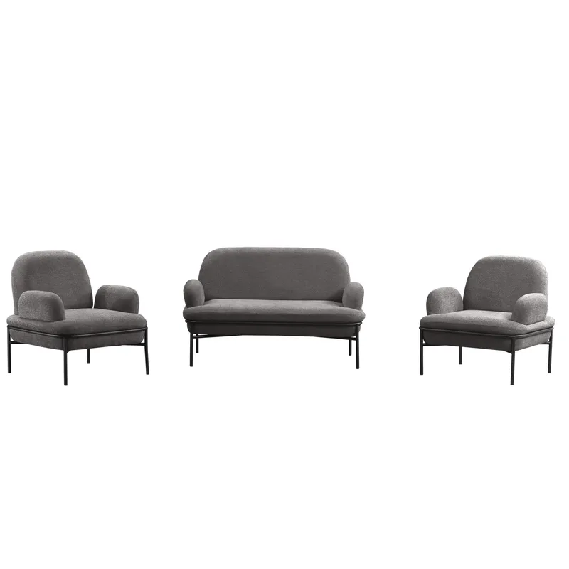 Zyricus Soffgrupp 2-sits Soffa + 2 Fåtöljer Teddy - Grå - Möbler - Soffa - Soffgrupp