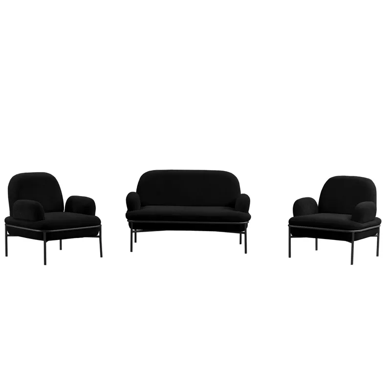 Zyricus Soffgrupp 2-sits Soffa + 2 Fåtöljer Teddy - Svart - Möbler - Soffa - Soffgrupp