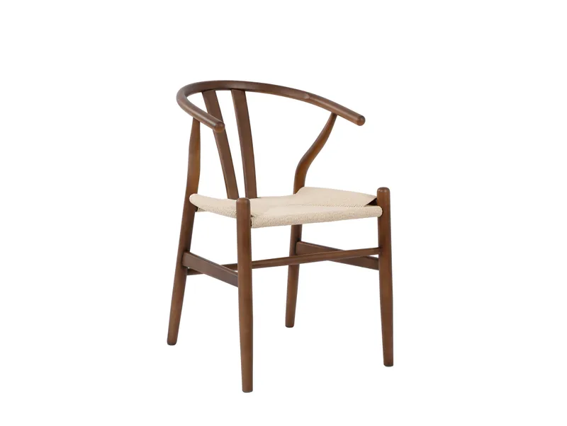 Dastoori Karmstol Matstol med Armstöd i Bokträ med Valnötsutseende med flätad sits, Ljusbeige