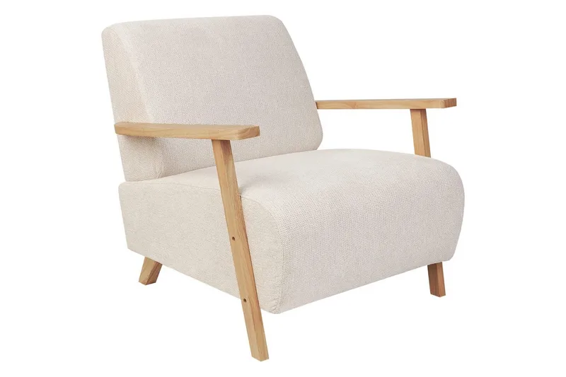 Fåtölj Lesja - Ljusbeige, ljust trä/Polyester - Möbler - Stolar & fåtöljer - Fåtölj