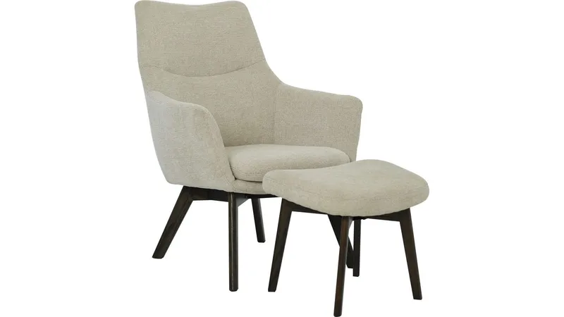 Halren Fåtölj med Fotpall i Tyg, Beige