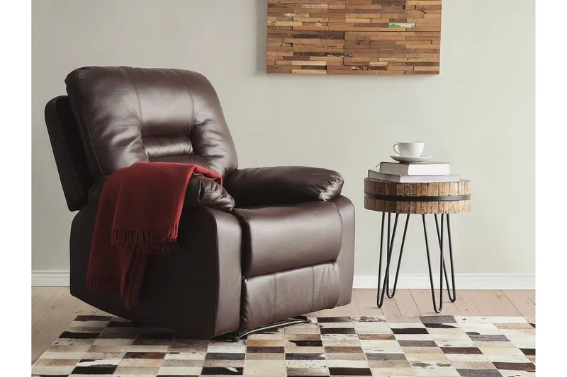 Rovik Oval Reclinerfåtölj i Konstläder - Brun - Möbler - Stolar & fåtöljer - Fåtölj - Skinnfåtölj & läderfåtölj