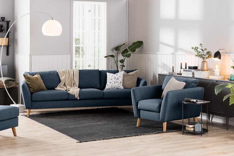 Trend Fåtölj i Tyg med Träben - Blå - Möbler - Stolar & fåtöljer - Fåtölj