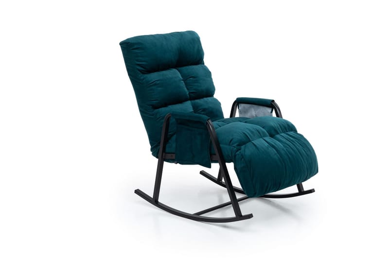 Gladfield Oval Gungfåtölj med Recliner i Sammet med Metallstativ - Petrolblå - Möbler - Stolar & fåtöljer - Fåtölj