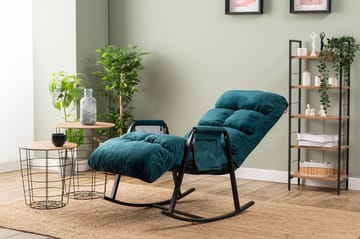 Gladfield Oval Gungfåtölj med Recliner i Sammet med Metallstativ - Petrolblå - Möbler - Stolar & fåtöljer - Fåtölj