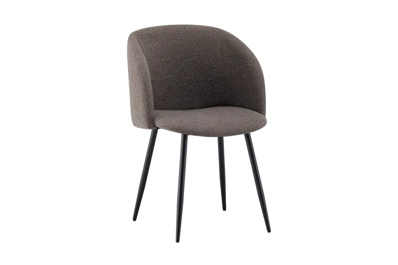 Greya Karmstol – Matstol med Armstöd i Boucle med Metallben, Brun/Svart