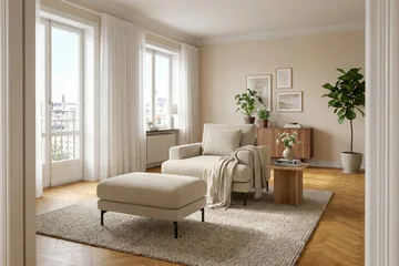 Menard Premium Fotpall i Tyg - Beige - Möbler - Stolar & fåtöljer - Pall & puff - Fotpall