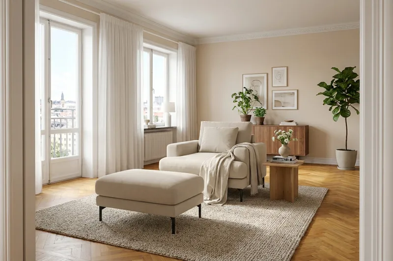 Menard Premium Fotpall i Tyg - Beige - Möbler - Stolar & fåtöljer - Pall & puff - Fotpall
