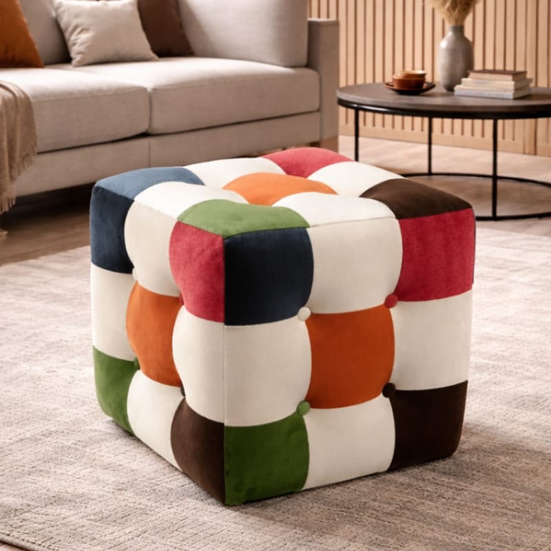 Peticire Sittpuff 42 cm - Grön orange vit - Möbler - Stolar & fåtöljer - Pall & puff - Sittpuff