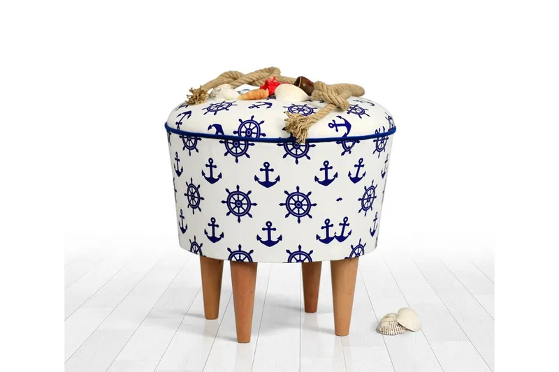 Pradera Sittpuff 42 cm - Vit/Blå - Möbler - Stolar & fåtöljer - Pall & puff - Sittpuff