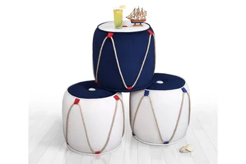 Redlands Sittpuff 42 cm - Vit/Blå - Möbler - Stolar & fåtöljer - Pall & puff - Sittpuff