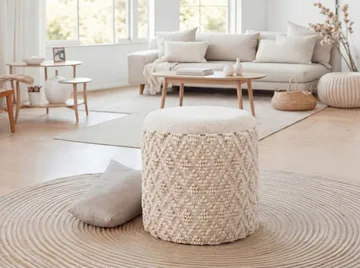 Veron Rund sittpuff med förvaring i ulltyg - gräddfärgad - Möbler - Stolar & fåtöljer - Pall & puff - Sittpuff