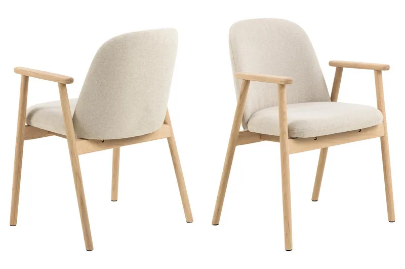 Reciclar Matstol i Bouclé med armstöd i ek trä, Beige