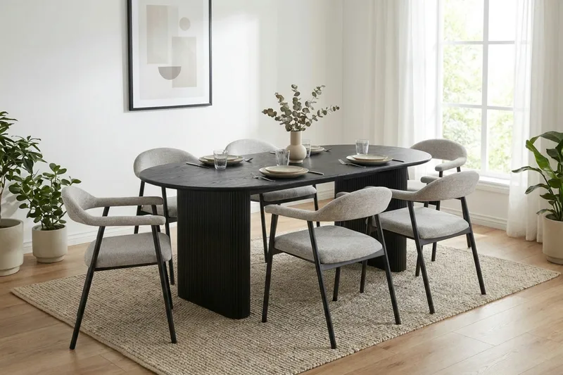 Ronja Matstol i metall med tygsits - Beige/Svart - Möbler - Stolar & fåtöljer - Matstol & köksstol