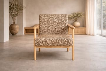 Runbert Retro Fåtölj i Chenille med Armstöd och Trästativ - Brun - Möbler - Stolar & fåtöljer - Fåtölj