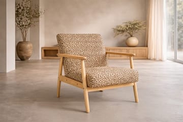 Runbert Retro Fåtölj i Chenille med Armstöd och Trästativ - Brun - Möbler - Stolar & fåtöljer - Fåtölj
