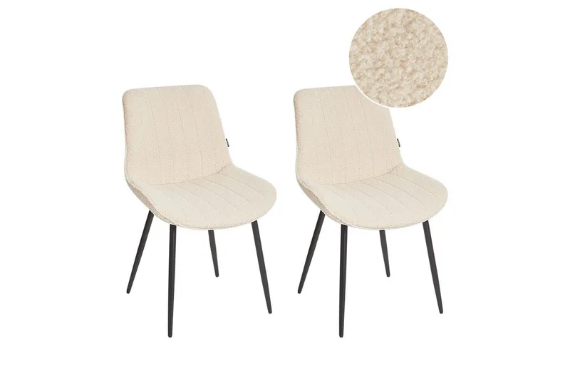 Set med 2 matstolar Dubrovnik, Beige, svart/Bouclé