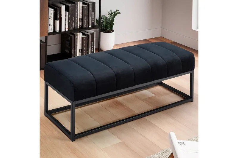 Bänk Wohnling sammet klädd modern vadderad elegant metallram Svart - Svart - Möbler - Stolar & fåtöljer - Sittbänk - Hallbänk
