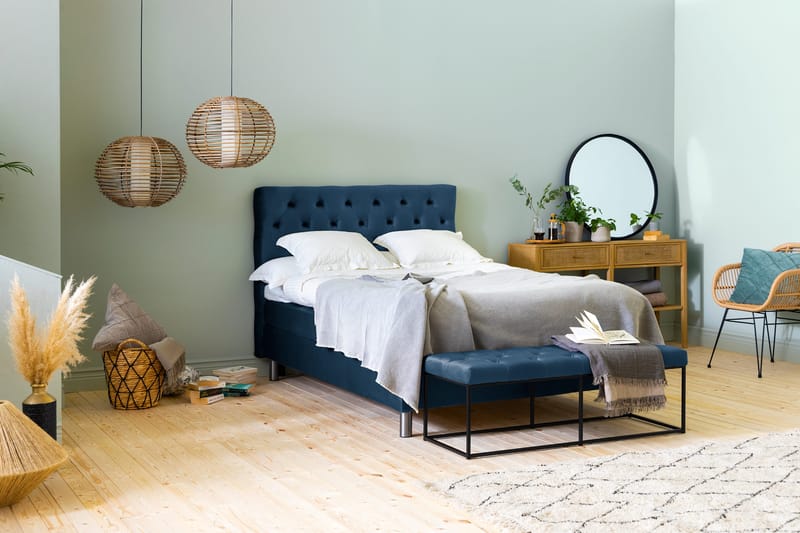 Ella Sittbänk 120cm Djuphäftad - Blå/Sammet - Möbler - Stolar & fåtöljer - Sittbänk - Hallbänk