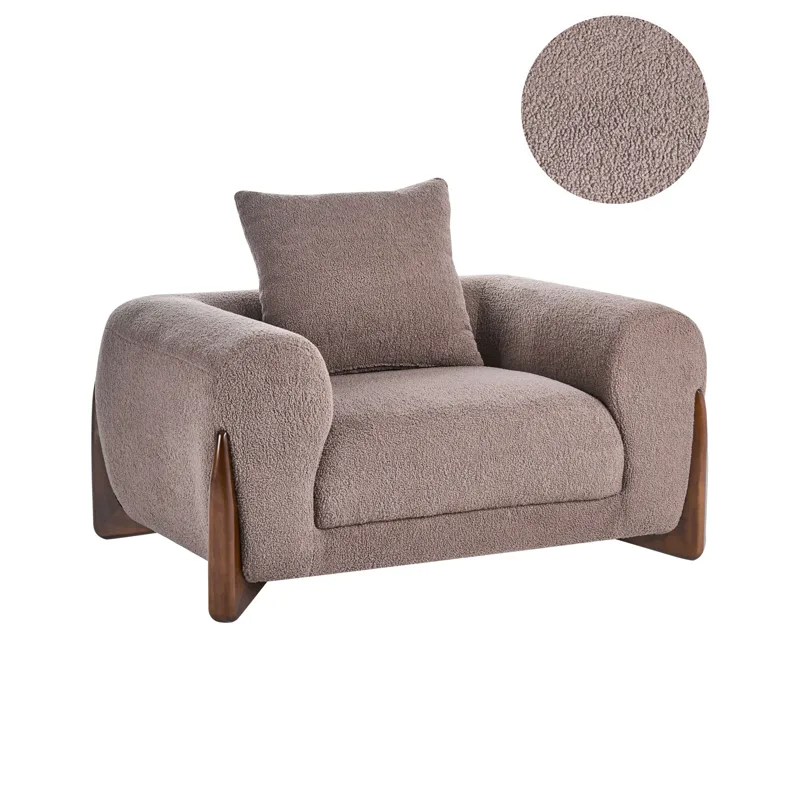 Vinliden Modern Fåtölj i Boucle med Träben, Mullvadsbrun
