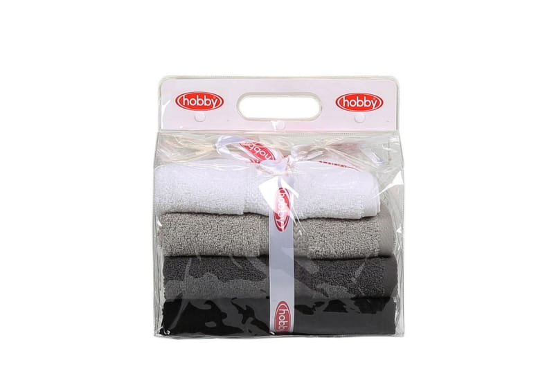 Hobby Handduk 50x90 cm 4-pack - Vit/Grå/Mörkgrå/Svart - Textil & mattor - Badrumstextilier - Handduk