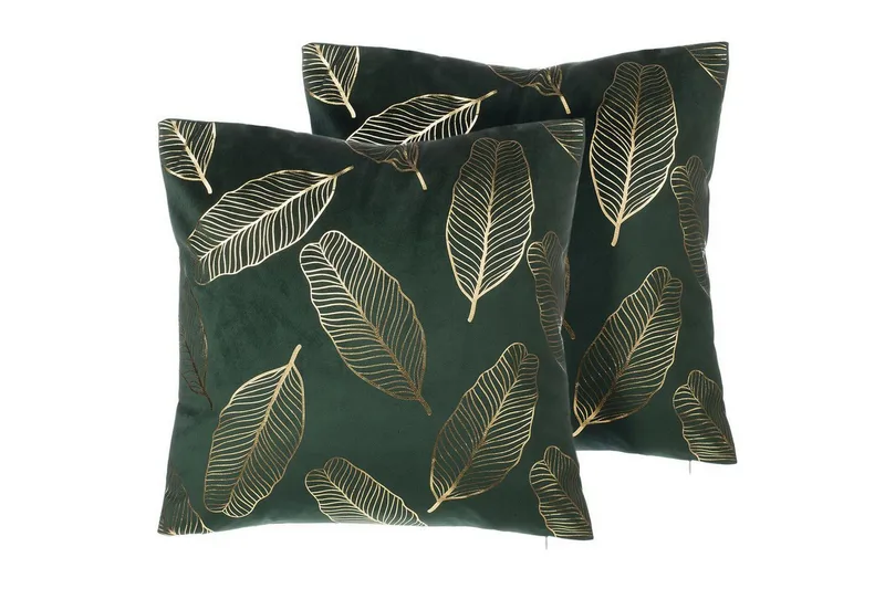 Prydnadskuddar Freesia set om 2 Grön/guld - Grön/guld - Textil & mattor - Filtar, kuddar & plädar - Utekudde