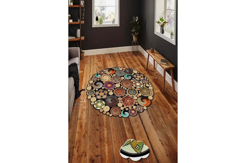 Homefesto Matta 60 cm Rund - Multifärgad - Textil & mattor - Mattor - Modern matta - Friezematta