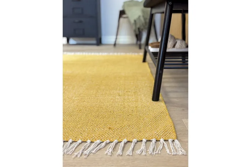 Garnmatta Line - 75x220 cm, Gul - Textil & mattor - Mattor - Modern matta - Bomullsmatta