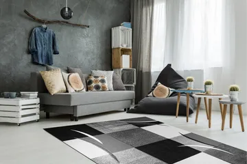 London Patch Friezematta 200x290 - Svart - Textil & mattor - Mattor - Modern matta - Wiltonmattor