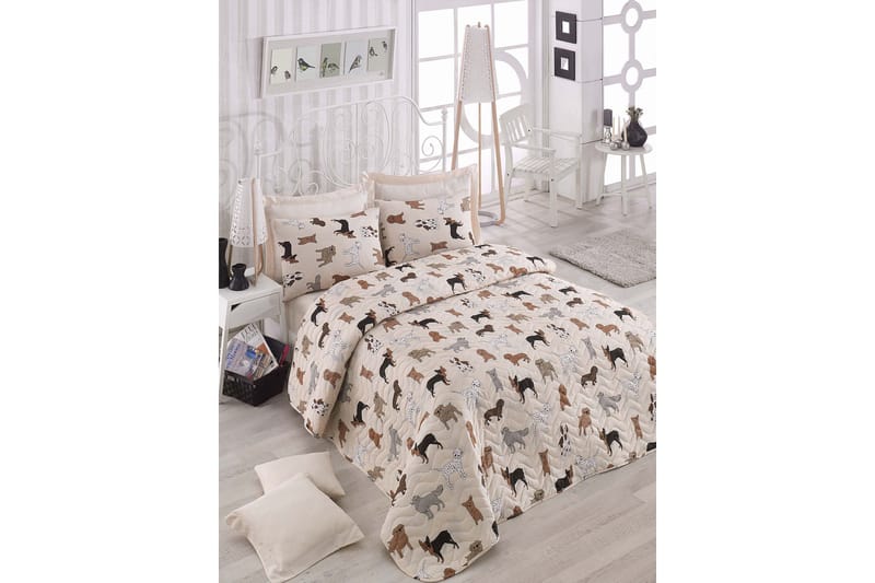 Eponj Home Överkast Dubbelt 200x220+2 Kuddfodral Quiltat, Creme/Multi