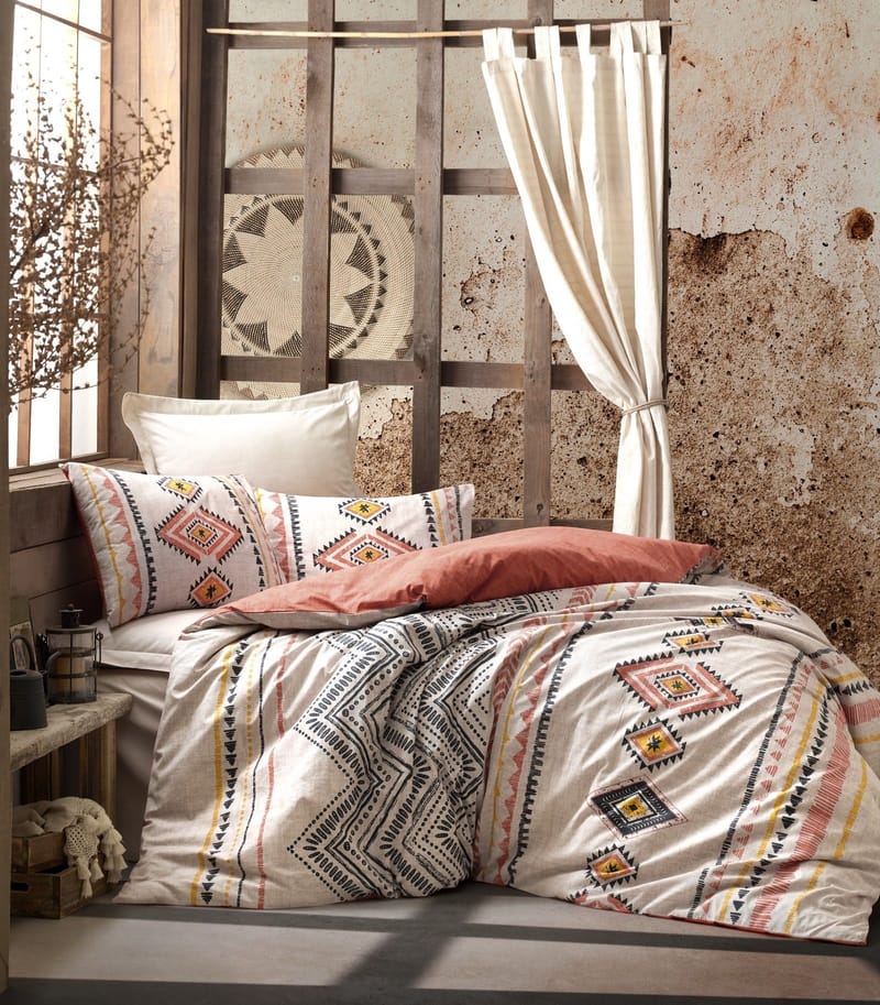 Botswana Bäddset 140x200 cm - Tegelröd Gul Vit Svart - Textil & mattor - Sängkläder - Bäddset & påslakanset