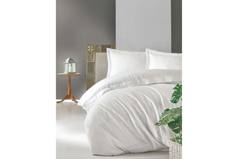 Cotton Box Bäddset Dubbelt 4-dels Premium Satin, Vit