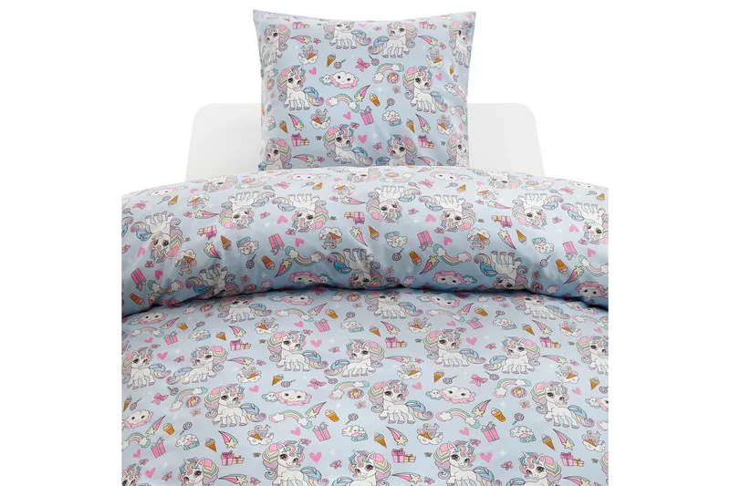 Påslakanset Enkelsäng 2-Dels Enhörning - Blå - Textil & mattor - Sängkläder - Bäddset & påslakanset