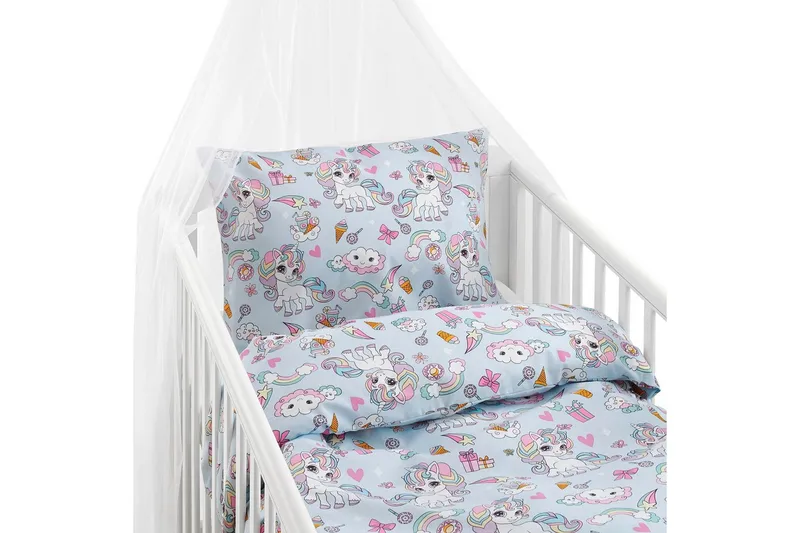 Påslakanset till Spjälsäng 2-Dels Enhörning Blå - Textil & mattor - Sängkläder - Bäddset & påslakanset