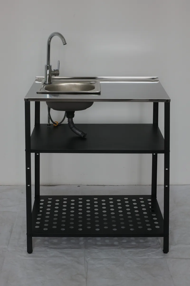 Tvättställ i galvaniserat stål med handfat & kran | Utomhus | 80×50×90 cm