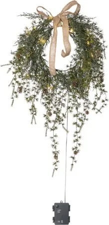 Barr Krans med belysning 35 cm - grön med naturfärgad rosett - Trädgård & spabad - Trädgårdsskötsel - Växter & plantor - Prydnadsväxter - Dörrkransar